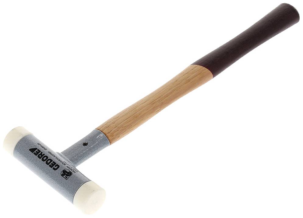 Ein Hammer mit langem Griff und zylindrischem Kopf, geeignet fürs Hämmern und Schlagen auf empfindlichen Oberflächen.