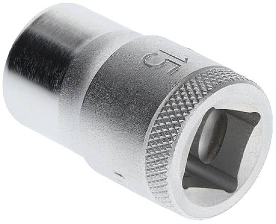 Metallische Sechskant-Stecknuss, glänzend, mit 1/2-Zoll-Anschluss für Schrauben und Muttern.