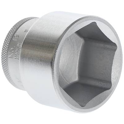 Eine große Metallschraubenschlüssel-Stecknuss mit sechseckiger Öffnung und geriffeltem Griff sichtbar.