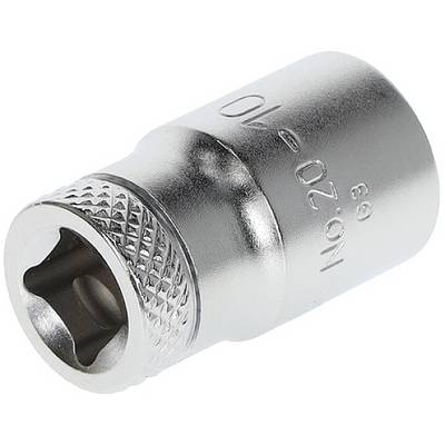 Metallische Stecknuss für Schraubenschlüssel, zylindrisch und verchromt, mit Rändelung für besseren Halt.