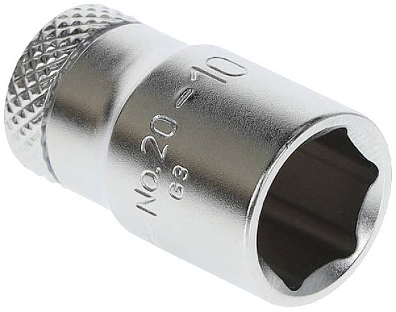 Metallschraubenschlüssel mit geriffeltem Griff und eingeprägter Nummer 'No. 20 - 10', silbernes Finish.