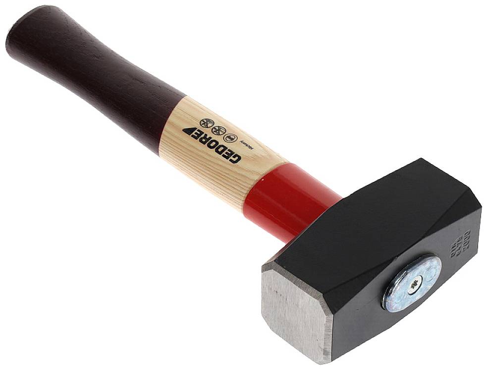 Ein Hammer mit einem Holzgriff und einer schwarzen Metallkopf, auf dem der Markenname „GEDORE“ aufgedruckt ist.