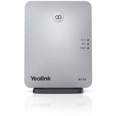 Ein Yealink RT30 DECT-Repeater zur Erweiterung der Funkreichweite von schnurlosen Telefonen, mit LED-Anzeigen für Betrieb, DECT-Verbindung und Weiterleitung.