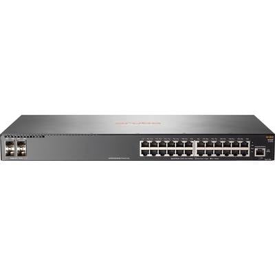 Netzwerk-Switch mit 24 Ethernet-Ports und 4 optischen Anschlüssen, Marke 'Aruba', geeignet für die Verwaltung komplexer Netzwerke.