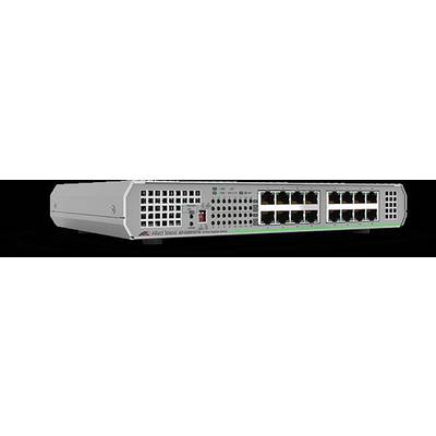 Netzwerk-Switch mit zahlreichen Ethernet-Ports, frontalansicht. Gerät ist grau mit schwarzen und grünen Details, für Datenverbindung.