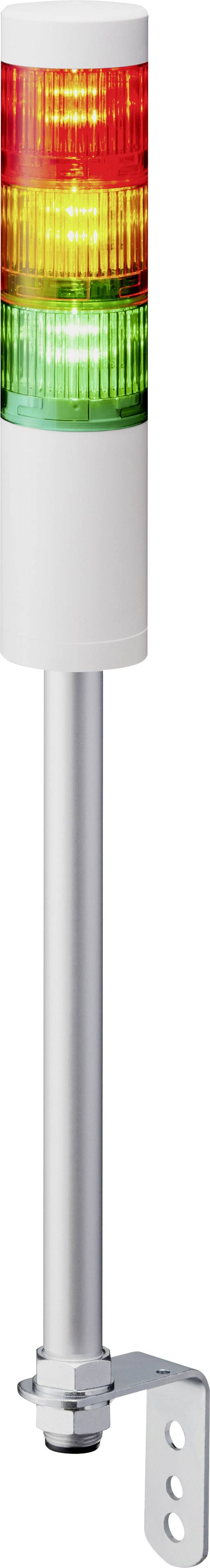 Eine mehrfarbige Signalleuchte mit drei Abschnitten: rot, gelb und grün. Diese Leuchte zeigt den Status oder Fortschritt einer Maschine an.