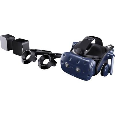 HTC Vive Pro Starter Kit Virtual Reality Brille Blau  mit integriertem Soundsystem, inkl. Bewegungssensoren, inkl. Contr