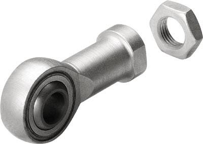 Metallisches Lagergelenk mit Kugelgelenk und separater Mutter. Geeignet für mechanische oder technische Anwendungen.