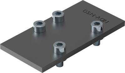 Metallplatte mit vier Schrauben und NDI-V-150 Markierung.