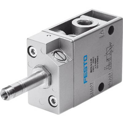 Ein rechteckiger mechanischer Schalter oder Sensor von Festo mit einem verlängerten Metallstift und mehreren Befestigungspunkten.