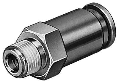 Ein metallisches Rohrverbindungsstück mit Außengewinde. Es wird typischerweise in hydraulischen oder pneumatischen Systemen verwendet.