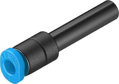 Kleines, schwarzes Rohr mit blauem Endstück, typisch für pneumatische Anwendungen.
