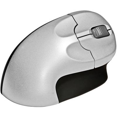 BakkerElkhuizen Grip Mouse Kabellose ergonomische Maus Funk Optisch Silber-Schwarz 3 Tasten 1600 dpi Ergonomisch