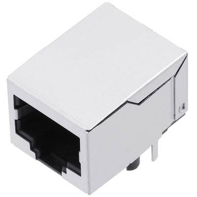 Ein silberner RJ45-Netzwerkbuchsenadapter, der für den Anschluss von Ethernet-Kabeln in Netzwerkgeräten verwendet wird.