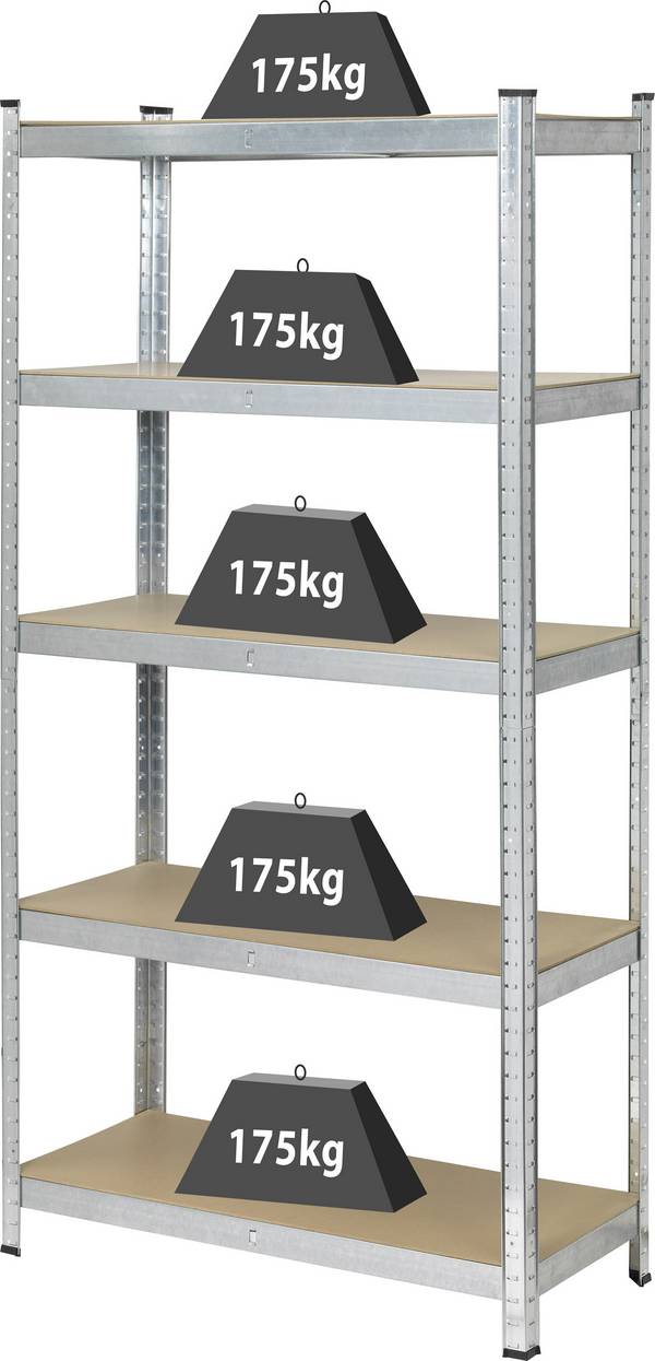 TOOLCRAFT TO-7863108 Schwerlastregal 175 kg (B x H x T) 90 x 1.8 x 40 cm Metall, MDF galvanisch veredelt Verzinkt, Silber