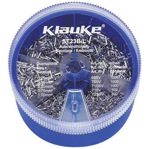 Klauke ST23B Aderendhülsen-Sortiment 0.25 mm², 0.34 mm², 0.5 mm², 0.75 mm², 1 mm² Unisoliert Silber 4000 Teile