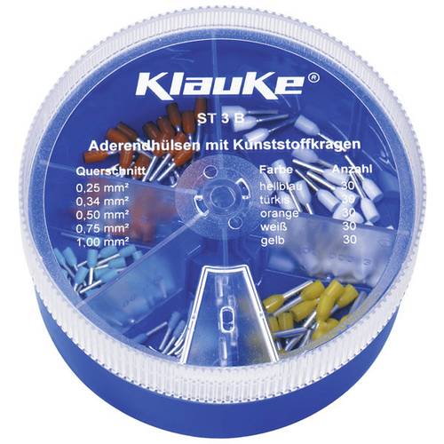 Klauke ST3B Aderendhülsen-Sortiment 0.25 mm², 0.34 mm², 0.5 mm², 0.75 mm², 1 mm² Teilisoliert Hellblau, Weiß, Gelb, Oran...