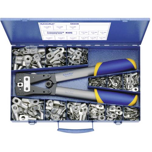 Klauke SK65B Quetschverbinder-Sortiment inkl. Crimpzange Querschnitt (max.)=50 mm² Unisoliert Silber 261 Teile