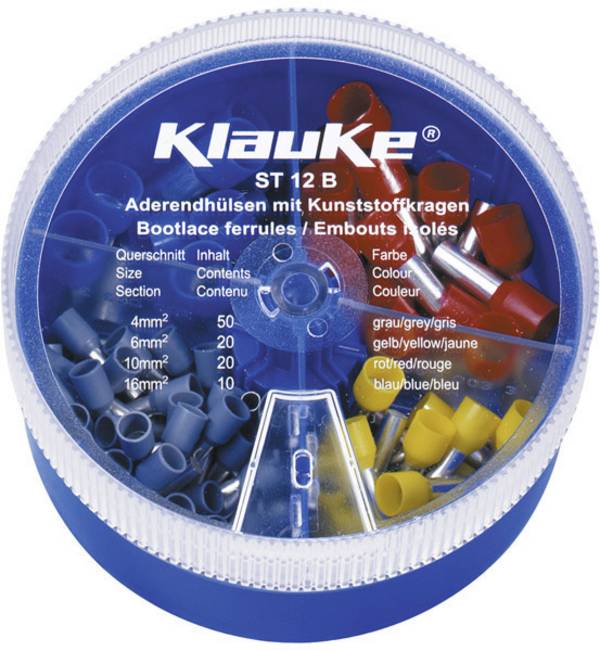 Klauke ST12B Aderendhülsen-Sortiment 4 mm², 6 mm², 10 mm², 16 mm² Teilisoliert Grau, Gelb, Rot, Blau 100 Teile