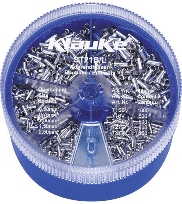 Klauke ST21B Aderendhülsen-Sortiment 0.5 mm², 0.75 mm², 1 mm², 1.5 mm², 2.5 mm² Unisoliert Silber 3000 Teile