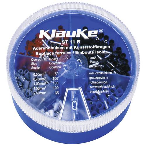 Klauke ST11B Aderendhülsen-Sortiment 0.5 mm², 0.75 mm², 1 mm², 1.5 mm², 2.5 mm² Teilisoliert Weiß, Grau, Rot, Schwarz, B...