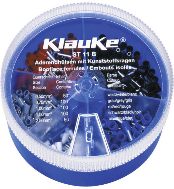 Klauke ST11B Aderendhülsen-Sortiment 0.5 mm², 0.75 mm², 1 mm², 1.5 mm², 2.5 mm² Teilisoliert Weiß, Grau, Rot, Schwarz, Blau 400 Teile