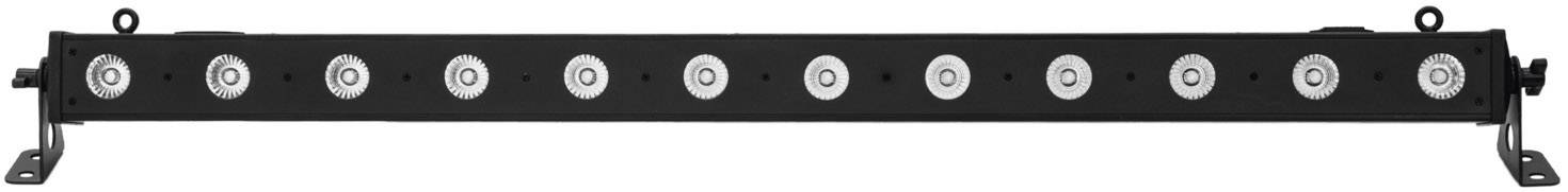 Schwarzer LED-Lichtbalken mit zehn gleichmäßig verteilten Linsen, montiert an einem Träger zur Beleuchtung.