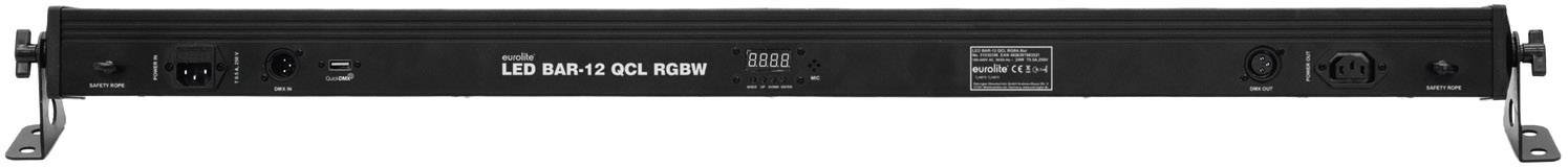 Ein schwarzes Rack-Gerät mit mehreren Anschlüssen und Schaltern an der Rückseite, möglicherweise ein Audio- oder Beleuchtungsgerät.