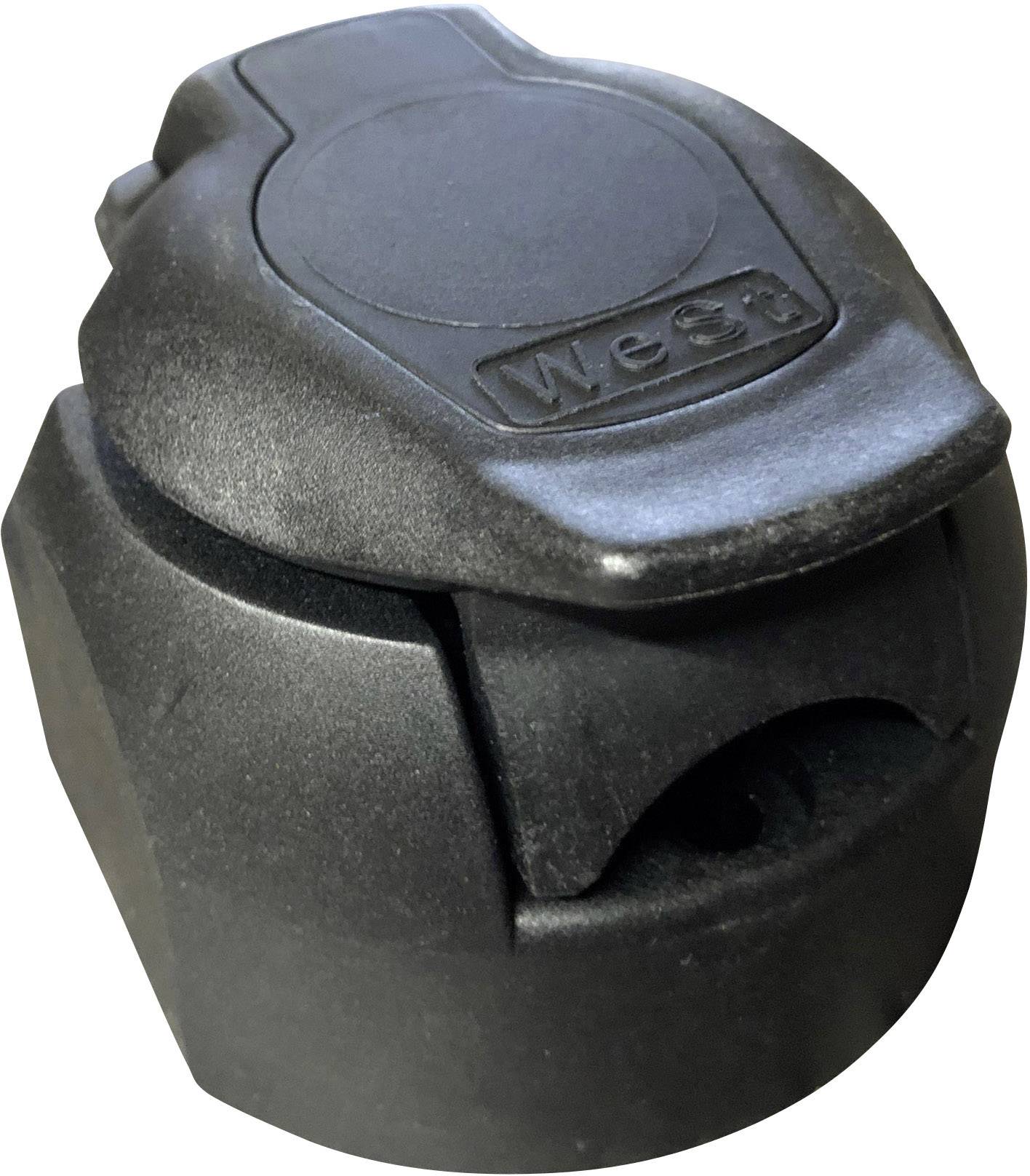 Schwarzer Wasserhahnadapter mit Aufschrift 'WES3' auf dem Deckel, verwendet zur Verbindung von Gartenschläuchen.