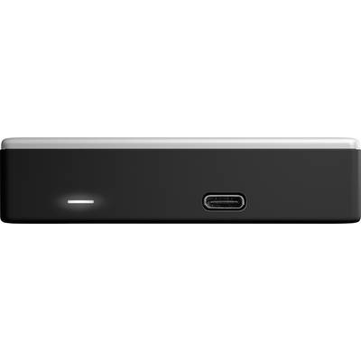 'Tragbare Festplatte in schwarz mit USB-C-Anschluss und LED-Anzeige auf der Vorderseite.'