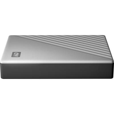 Externe Festplatte mit modernem, geripptem Design und WD-Logo auf der Oberfläche.