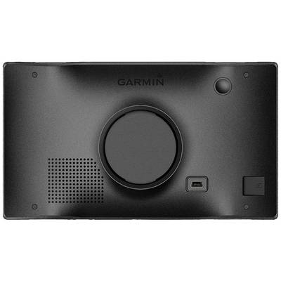 Ein schwarzes Garmin-Gerät mit einer zirkulären Kameraöffnung in der Mitte, einem Lautsprecher links, einem USB-Anschluss unten rechts und einem Netzschalter oben.