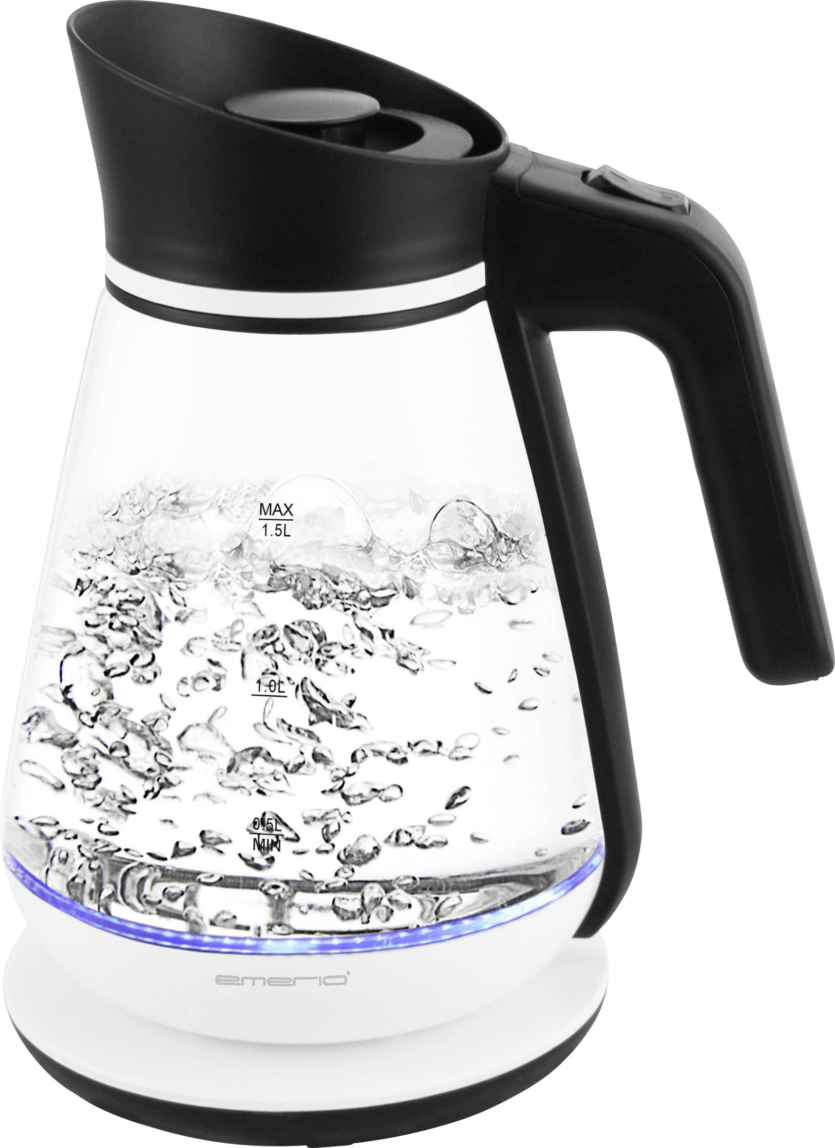 EMERIO WK-111898 Wasserkocher Glas, Weiß, Schwarz Fassungsvermögen: 1.5 l