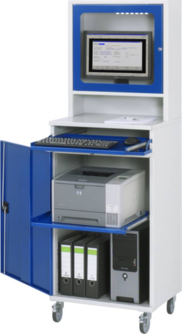 Computerschrank 650x520x1895 Monitorfach mobil lgr/ebl
