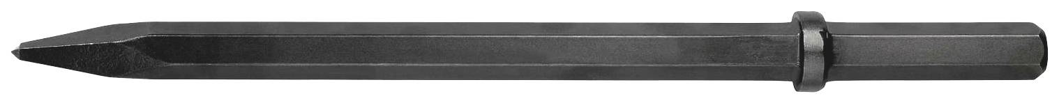 Ein schwarzer Meißel mit sechseckigem Schaft und scharfer Spitze, geeignet für den Einsatz mit einem Bohrhammer.