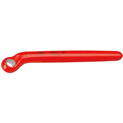 Roter Rohrschlüssel mit isoliertem Griff und Verzahnung im Kopf, verwendet für Arbeiten an Rohrverbindungen unter Spannung bis 1000 V.