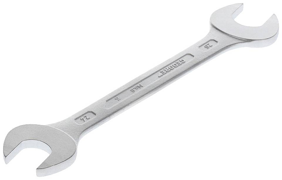 Doppelseitiger Schraubenschlüssel mit Größenmarkierungen Beschriftet als '22' und '24', hauptsächlich aus Metall gefertigt.