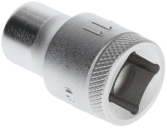 Metallische Stecknuss mit 11 mm Markierung, sechskantig, glänzende Oberfläche. Werkzeug für Schraubarbeiten.