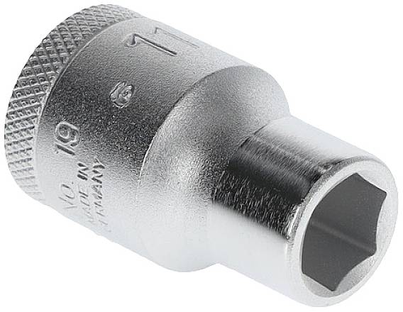 Steckschlüssel-Aufsatz in Silber, Größe 11 mm, mit gerändeltem Rand für besseren Griff, hergestellt in Deutschland.