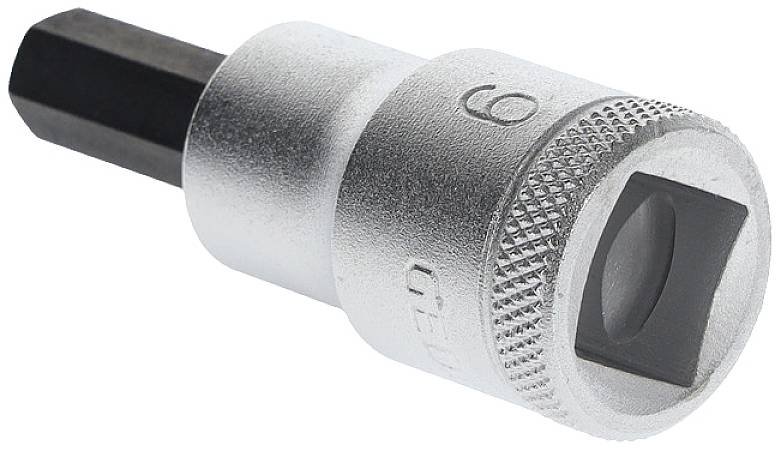 Metallischer Inbusschlüsselaufsatz, sechseckige Form, silber mit strukturierter Oberfläche, Gravur '9 mm' sichtbar.