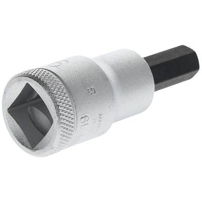 Metallischer Steckschlüsseladapter mit Vierkantaufsatz und Sechskantendstück, verwendet für Mechanik- oder Reparaturarbeiten.