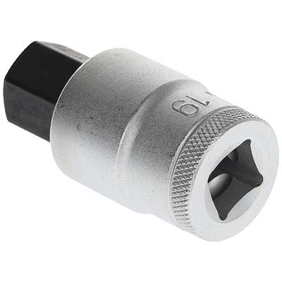 Eine silberne Stecknuss mit hexagonalem Ende und 19mm Größe, geeignet zum Lösen oder Festziehen von Schraubverbindungen in der Mechanik.