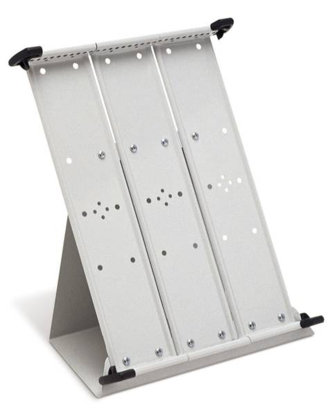 Metallspeicherstand mit drei vertikal angebrachten Streifen, perforiert zur Halterung.