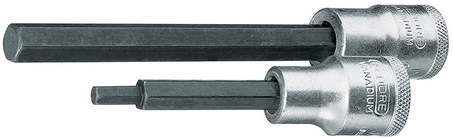 Zwei Sechskant-Steckschlüsselaufsätze unterschiedlicher Größe, aus Metall, nebeneinander liegend.