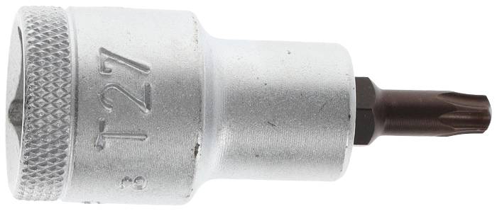 Ein silberner Steckbit mit seitlicher Markierung 'T27', passend für Torx-Schrauben.