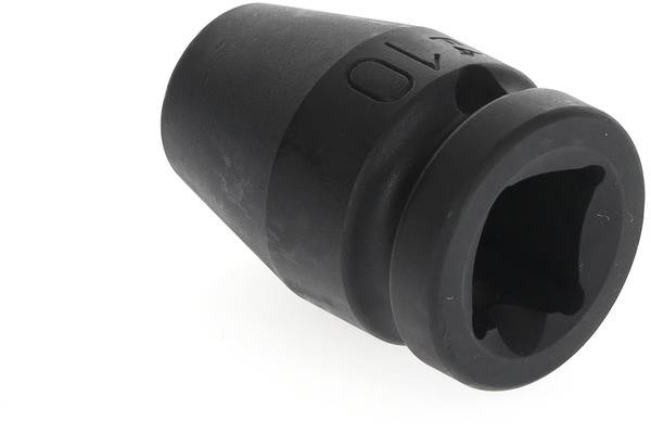 Ein schwarzer Sechskant-Schraubenschlüsselaufsatz mit 10 mm Größe, geeignet für den Einsatz mit Ratschenwerkzeugen.