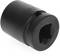 Eine schwarze Steckschlüssel-Nuss, zylinderförmig, mit sechskantiger Öffnung, verwendet für Schrauben oder Muttern.