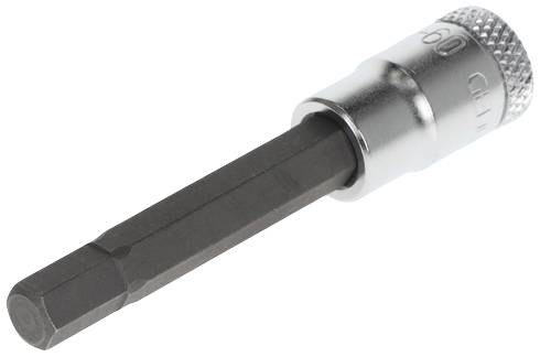 Ein Sechskant-Bit mit Metallhalterung, häufig verwendet für Schraubarbeiten, auf weißem Hintergrund.