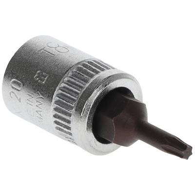 Bitschraubeinsatz mit T20 Torxkopf, metallisch glänzend, geeignet für Ratschen oder Schraubendreher.