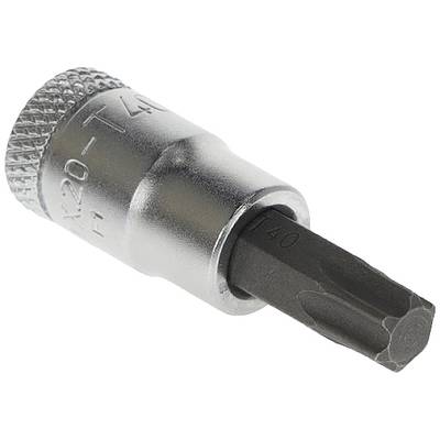 Bitschraubeinsatz, Torx T40 mit silberner Metallbasis und schwarzer Spitze. Verwendet für präzises Anziehen und Lösen von Schrauben.